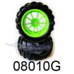 set ruote complete himoto 1/10 off road truck esagono 12mm  (4pezzi cerchio verde) HIMOTO - gomme e accessori, in gomma/lattice per 1/10 monster-off road-truggy-crawler-scaler foto 2