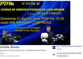 CORSO AVANZATO FOTOVIDEO CON DRONE A SOLI 50 euro PRANZO COMPRESO