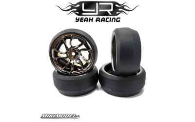 yeahracing treno gomme Spec D Offset +3 GunMetal Wheels w/Tire 4pz 1/10 per Drift