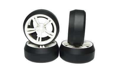 yeahracing Yeah Racing Spec D gomme da DRIFT offset +3 con cerchio 5 raggi doppi Bianchi