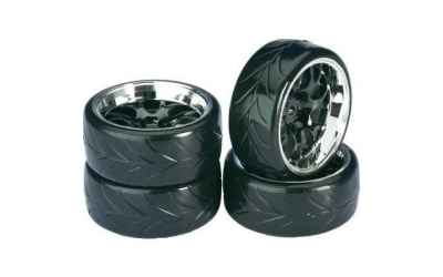 absima set gomme drift complete di cerchi neri con bordo cromato (4pz)