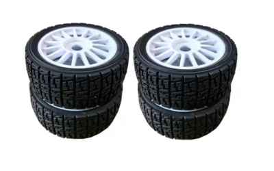 MJX R/C - Hyper GO set gomme HYPER GO da rally 1/10 con battistrada scolpito con cerchio a 14 razze bianco (set da 4pz)