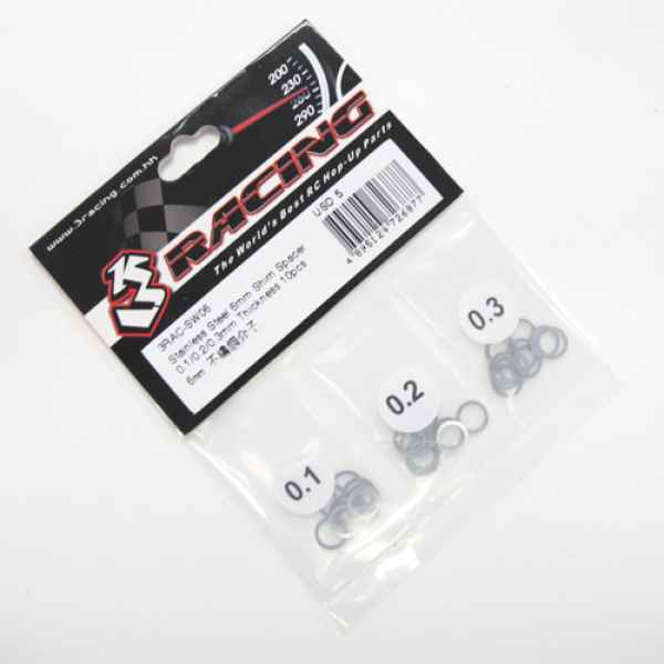 set rasamenti foro interno 6mm da 0.1-0.2-0.3mm (10pz per tipo) 3racing - viteria, rasamenti- rondelle