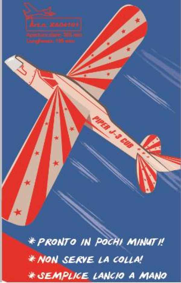 aeromodello j3 cub a volo libero lancio a mano life - giocattolo, aerei ad elastico- volo libero