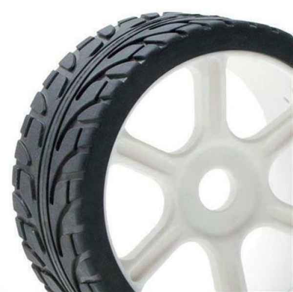 set 4 gomme complete di cerchi bianchi già incollati per 1/8 rally-gt con battistrada scolpito (4pz) hobbytech - gomme e accessori, in gomma/lattice per 1/8 gt-rally game