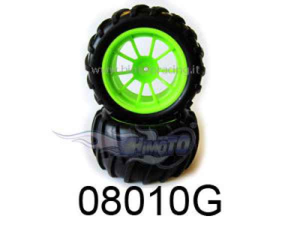 set ruote complete himoto 1/10 off road truck esagono 12mm  (4pezzi cerchio verde) HIMOTO - gomme e accessori, in gomma/lattice per 1/10 monster-off road-truggy-crawler-scaler