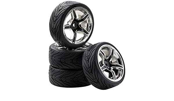set gomme in lattice scolpite complete di cerchi cromati e rifiniture nere 4pz carson - gomme e accessori, in gomma/lattice per 1/10 stradali-rally