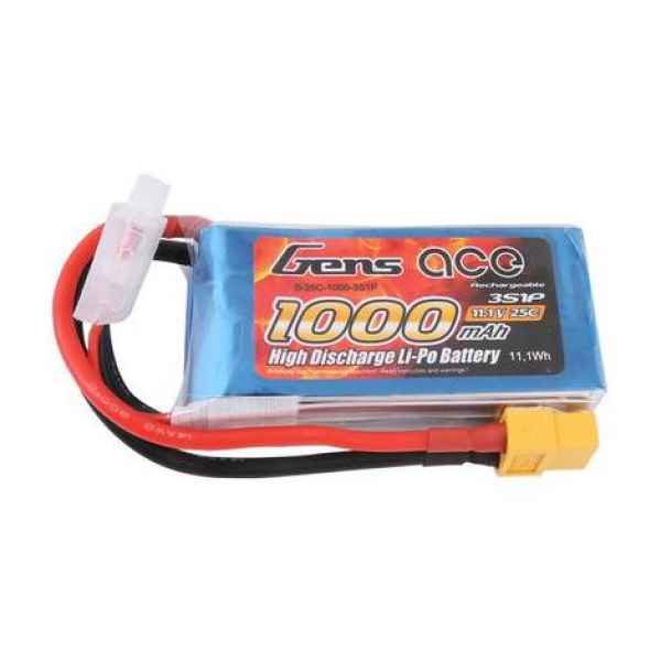 Gens ace 1000mAh 3S1P 11.1V 25C Lipo Battery Pack with XT60 Plug