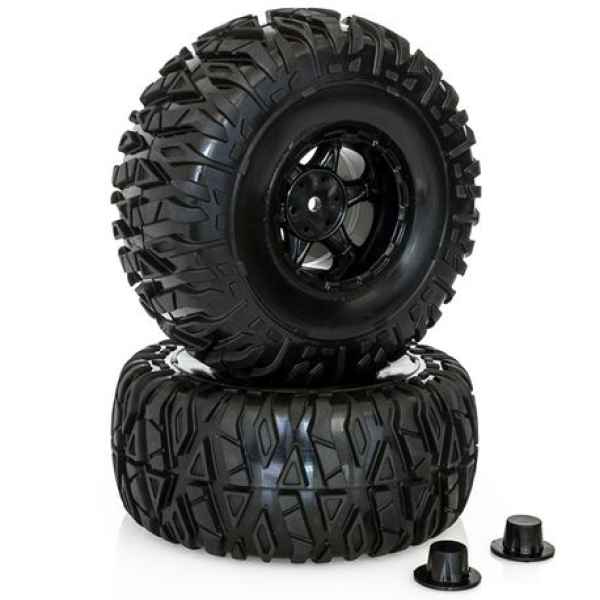 set gomme complete di cerchi neri per 1/10 monster scolpite (4pz) hobbytech - gomme e accessori, in gomma/lattice per 1/10 monster-off road-truggy-crawler-scaler