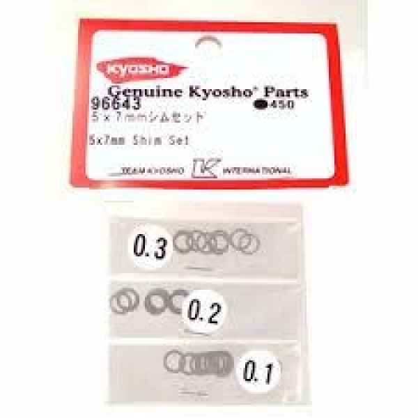 rasamenti 5x7mm (10pz da 0,1mm- 10pz da 0,2mm- 10pz da 0,3mm) kyosho - viteria, rasamenti- rondelle