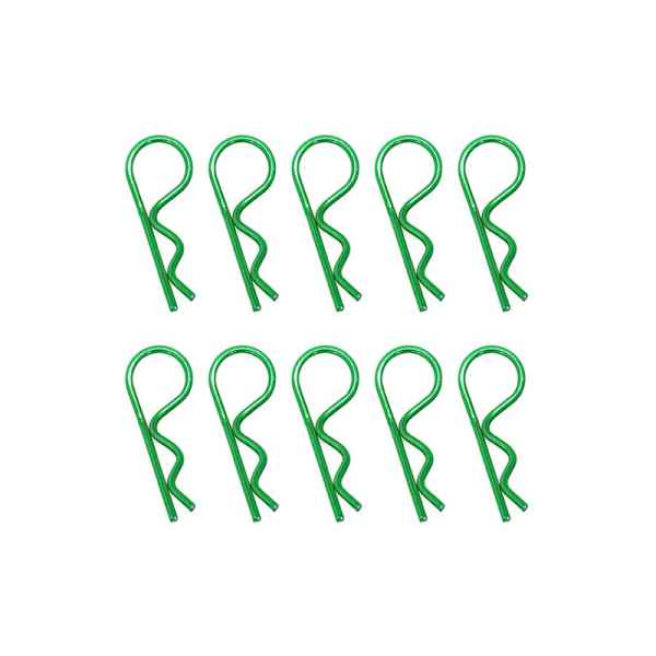 set clips 1/10 da 10pz verde anodizzato con anello piegato hobbytech - carrozzerie ed accessori, clips