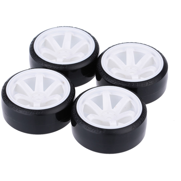 set gomme da drift 1 /10 con esagono 12mm complete di cerchi bianchi a 6 razze (diametro 61mm; larghezza 26mm) rcs - gomme e accessori, drift