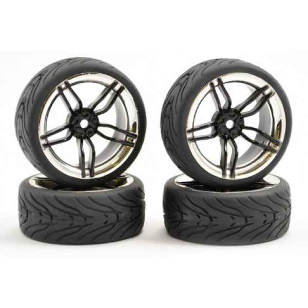 FASTRAX Gomme Strada 1/10 montate su cerchio Nero-Cromo 10 raggi (4) fastrax - gomme e accessori, in gomma/lattice per 1/10 stradali-rally