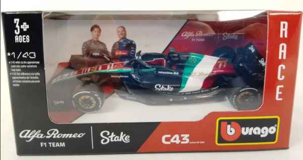 BBurago Alfa Romeo C43 #77 Valtteri Bottas Monza GP 2023 1/43 18-38085#77-MB burago - automodelli statici- da collezione, FORMULA 1 DA COLLEZIONE