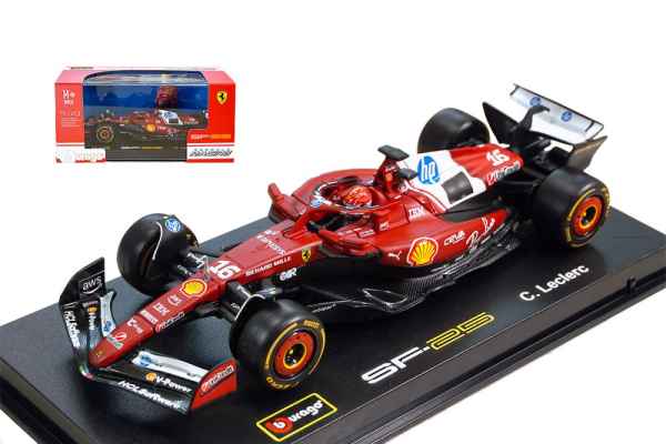 BURAGO 1/43 Ferrari SF-25 F1 N.16 C.LECLERC con pilota e vetrina burago - automodelli statici- da collezione, FORMULA 1 DA COLLEZIONE