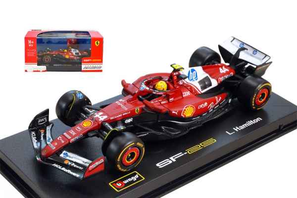 BURAGO 1/43 Ferrari SF-25 F1 N.44 L.HAMILTON con pilota e vetrina burago - automodelli statici- da collezione, FORMULA 1 DA COLLEZIONE