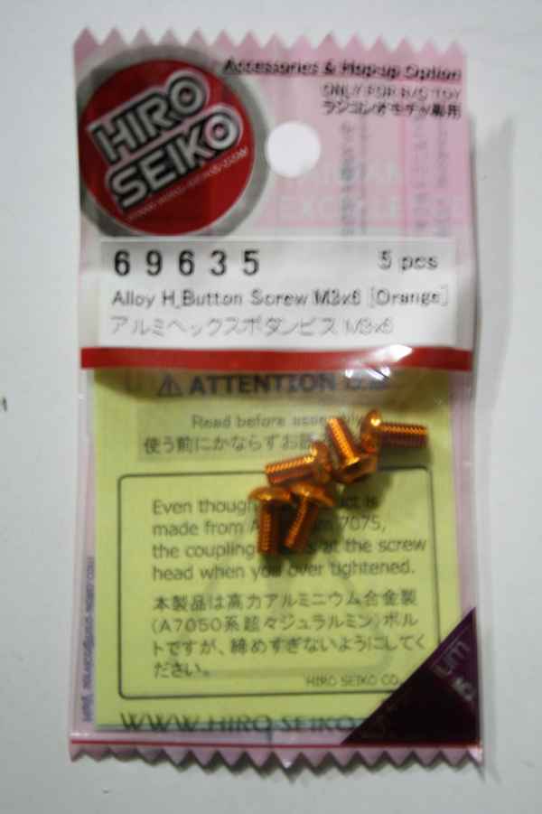 alloy head button screw M3x6mm orange (5pcs) hiro seiko - viteria, viti in titanio-alluminio alloy head button screw M3x6mm orange (5pcs) hiro seiko - viteria, viti in titanio-alluminio