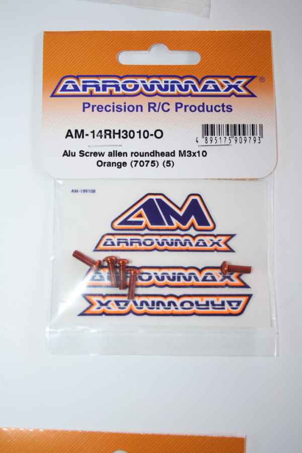 alu screw allen roundhead M3x10mm (5) orange 7075 arrowmax - viteria, viti in titanio-alluminio